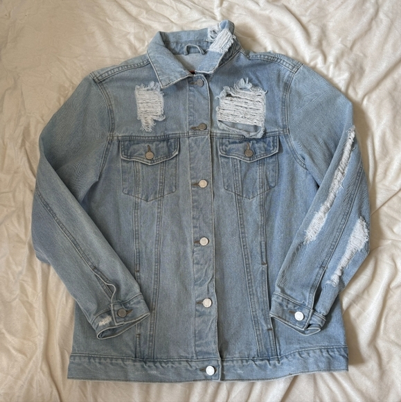 Oversized Y2K Distressed Jean Denim Jacket - Picture 6 of 13
